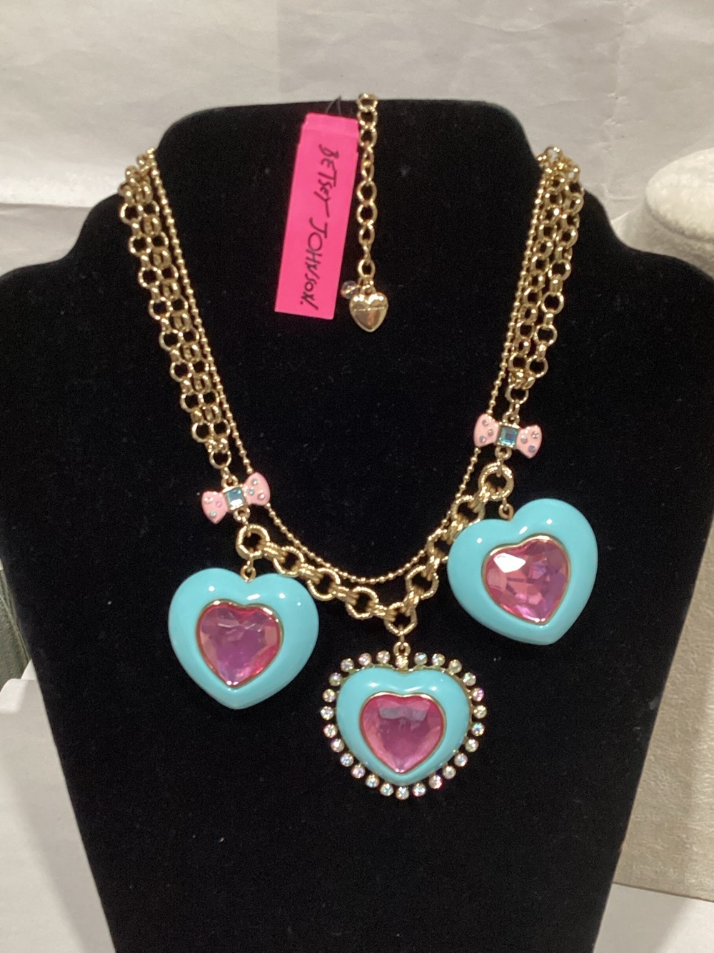 Betsey Johnson Gold-Tone Turquoise & Pink Heart Pendant Necklace